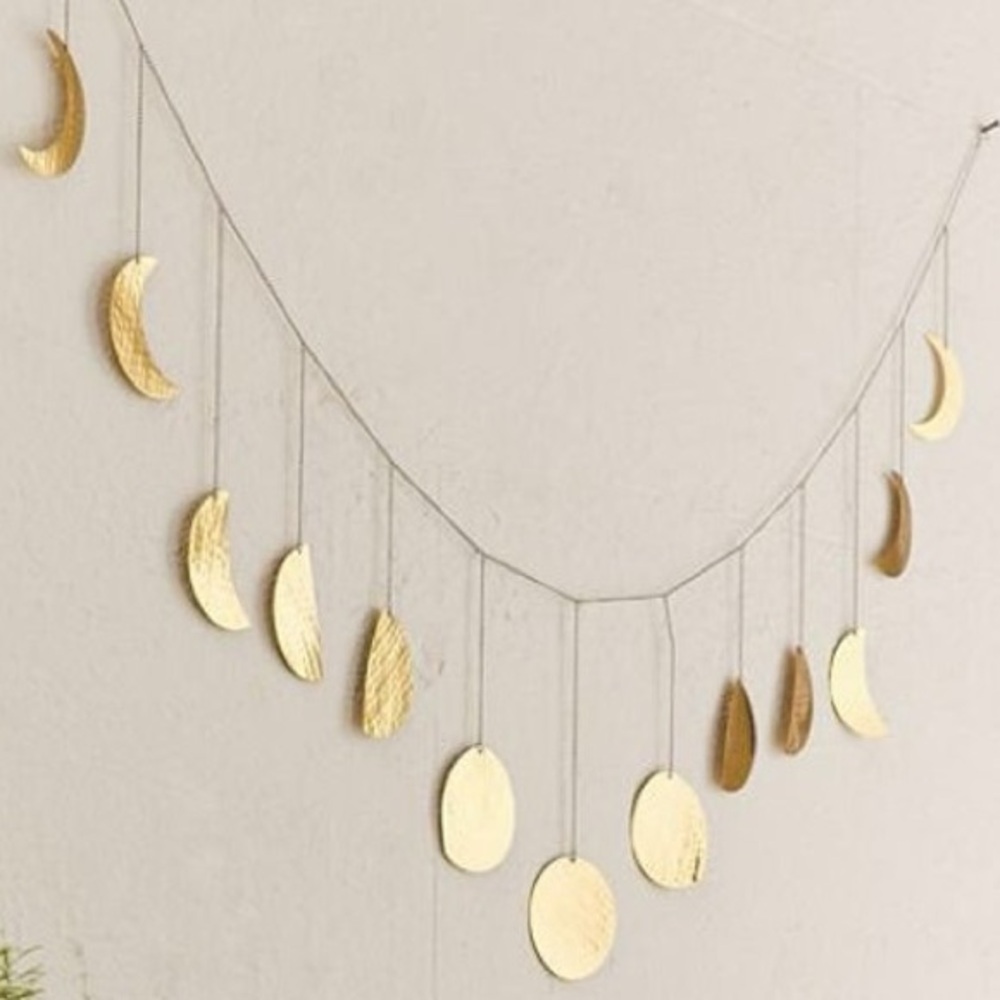Gold Moon Phase Garland, hammered metal